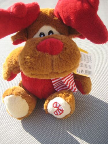 Doudou Elan Cerf Rêne Écharpe Rayée Rouge Fizzy 26 Cm