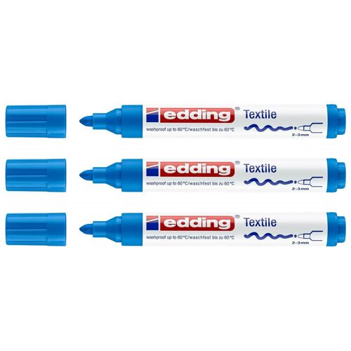 Edding Lot De 3 Marqueurs Pour Textile 4500 Pointe Rone Bleu Clair 2-3 Mm