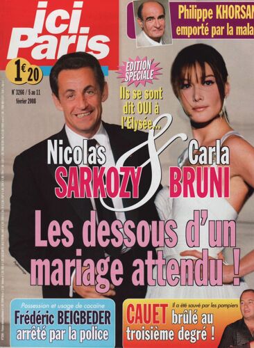 Ici Paris / 05-02-2008 N°3266 : Carla Bruni (6p) Claire Chazal (2p) Marion Cotillard (1p)