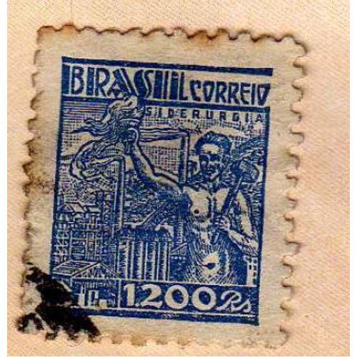 Timbre Brasil Brésil Siderurgia Oblitéré