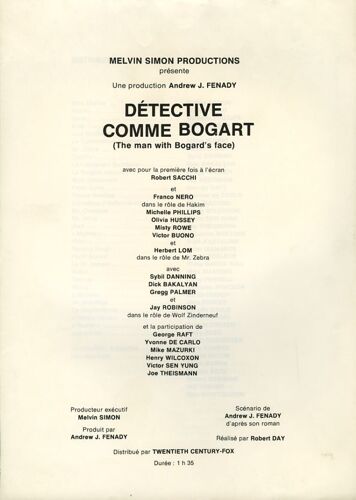 Détective Comme Bogart, Dossier De Presse, De Robert Day Avec Robert Sacchi, Franco Nero
