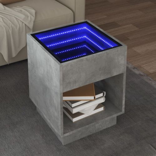 Vidaxl Table Basse Avec Led Infini Gris Béton 40x40x50 Cm