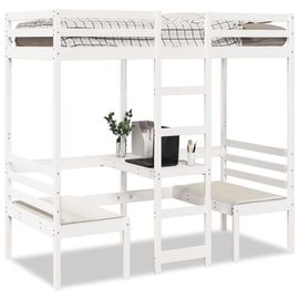 Vidaxl Lit Mezzanine Avec Bureau Et Chaises Blanc 75x190 Cm Pin Massif