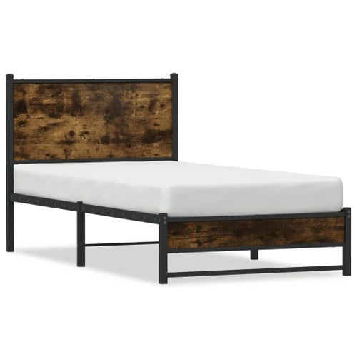 Vidaxl Cadre De Lit En Métal Sans Matelas Chêne Fumé 90x190 Cm