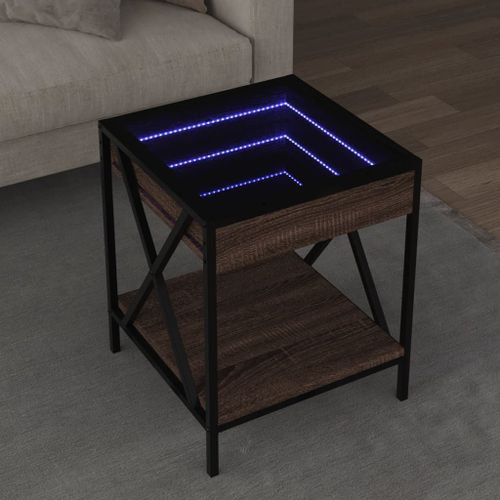 Vidaxl Table Basse Avec Led Infinity Chêne Marron 40x40x49 Cm