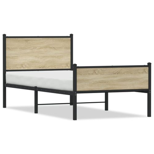 Vidaxl Cadre De Lit En Métal Sans Matelas Chêne Sonoma 100x190 Cm