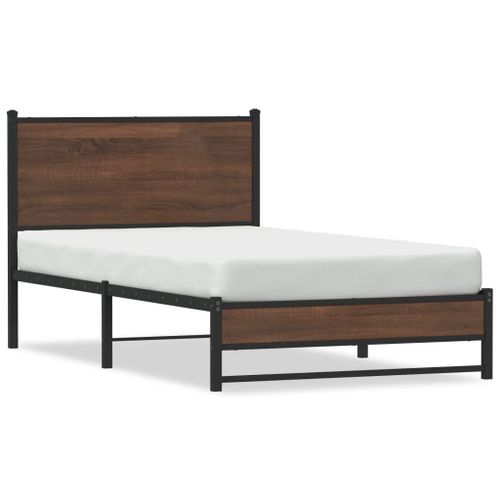 Vidaxl Cadre De Lit En Métal Sans Matelas Chêne Marron 100x190 Cm