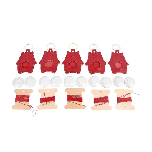 5 Ensembles En Cuir Porte-Clés Kit Mignon Dessin Animé Cochon Forme Diy En Cuir Porte-Clés Blancs Pour L'artisanat En Cuir Travail Rouge