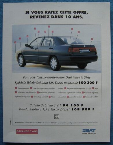 Publicité Papier - Voiture Seat Toledo De 1993