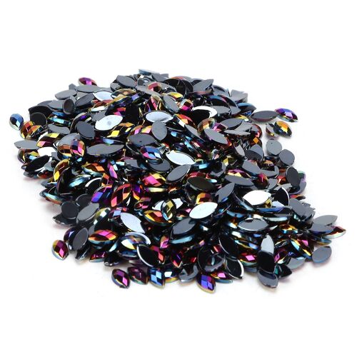 1000pcs artisanat strass bricolage oeil de cheval en forme de cristaux de verre fantaisie à dos plat perles pour cadeau de décoration artisanale09 noir AB