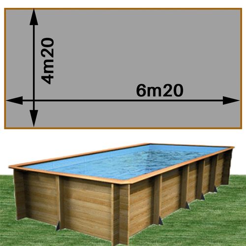 Piscine bois woodfirst original rectangulaire 620 x 420 x 133 cm liner gris clair