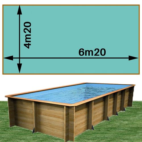 Piscine bois woodfirst original rectangulaire 620 x 420 x 133 cm liner vert caraïbes