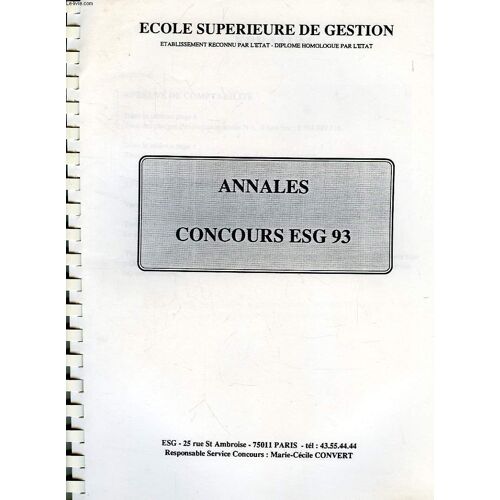 Ecole Superieure De Gestion, Annales Concours Esg 93
