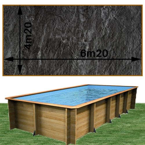 Piscine bois woodfirst original rectangulaire 620 x 420 x 133 cm liner ardoise