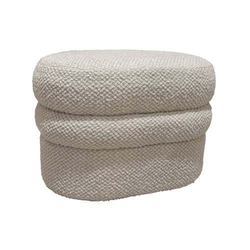 Pouf En Bouclette Écru Et Structure En Bois