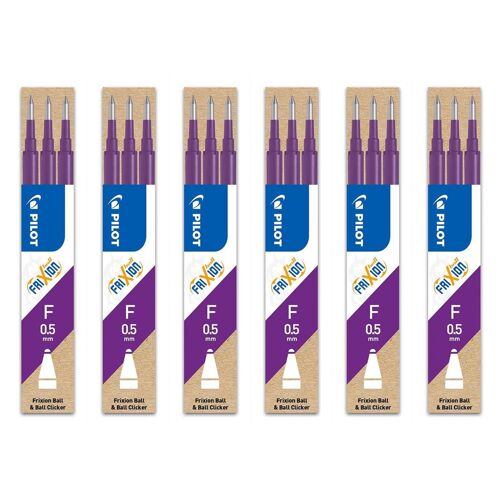 Pilot Lot De 6 Sets De 3 Recharges Frixion Ball Clicker Pointe Fine Violet