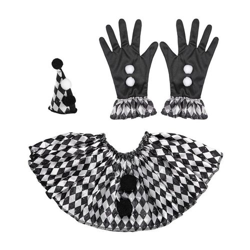 Kit Harlequin Pierrot : Mini Chapeau, Gants Et Collerette