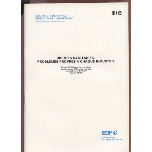Risques Sanitaires : Problemes Propres A Chaque Industrie - Extrait Du Colloque Sur Les Risques Sanitaires Des Differentes Enrgies Organise Par La S.F.E.N. (Janvier 1980) - F02.