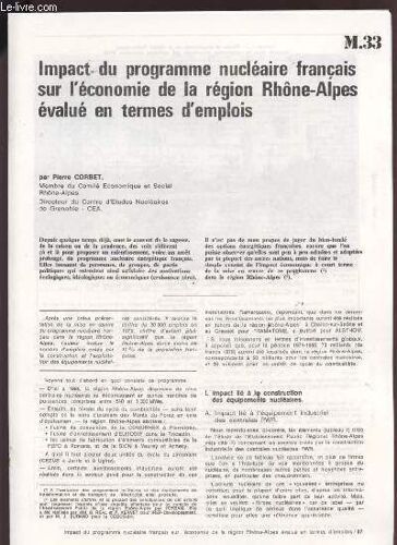 Impact Du Programme Nucleaire Francais Sur L'ecnonmie De La Region Rhone-Alpes Evalues En Termes D'emplois - M33.