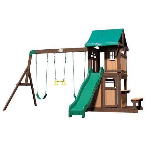 Aire De Jeux Avec Balancoires Toboggan Et Banc | Bois De Cèdres, Résistant Aux Intempéries | Cabane En Bois, Maisonnette En Bois Extérieur | Couleu Vert, Marron - Backyard Discovery Lakewood