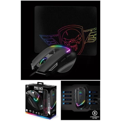 Souris PRO-M3 RGB 8 BOUTONS 7200DPI 12 EFFETS Programmable et Tapis GAMER SPIRIT OF GAMER inclus
