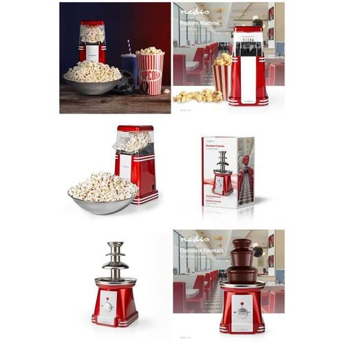 Machine à POP CORN 1200W + FONTAINE A CHOCOLAT 90 W | Blanc / Rouge