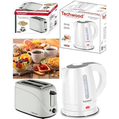 Pack Grille Pain 2 Fentes Blanc 700W + Bouilloire 1L 1600W Blanche