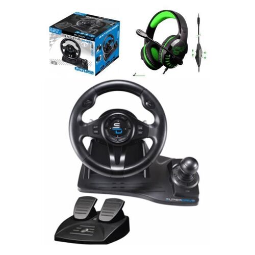 Volant pédales et Levier de vitesse de jeu Vidéo PRO Race Pro GE 550 compatible Xbox Séries X|S PS3 PS4 PC SUBSONIC + Casque SPIRIT