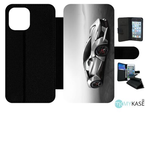 Etui À Rabat Pour Iphone 12 Pro Max - Voiture Sport Prototype - Simili-Cuir - Noir