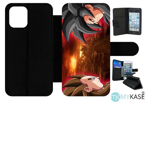 Etui À Rabat Pour Iphone 12 Mini - San Guko Vs Vegeta - Simili-Cuir - Noir