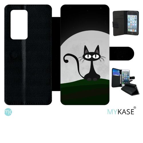 Etui À Rabat Pour Huawei P40 Pro - Chat Noir - Simili-Cuir - Noir