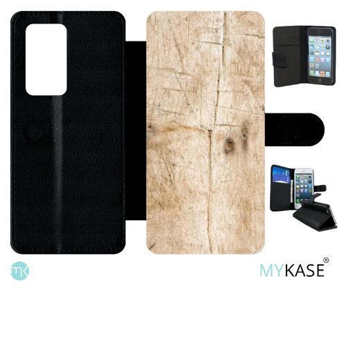 Etui À Rabat Pour Huawei P40 Pro - Bois - Simili-Cuir - Noir