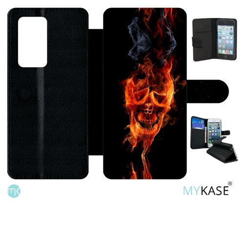 Etui À Rabat Pour Huawei P40 Pro - Tête De Mort En Feu - Simili-Cuir - Noir
