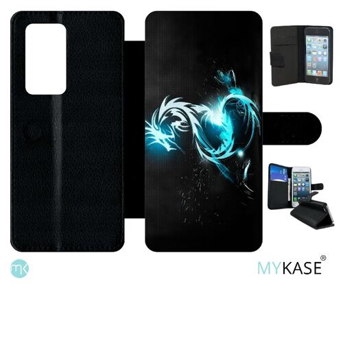 Etui À Rabat Pour Huawei P40 Pro - Dragon Tribal - Simili-Cuir - Noir