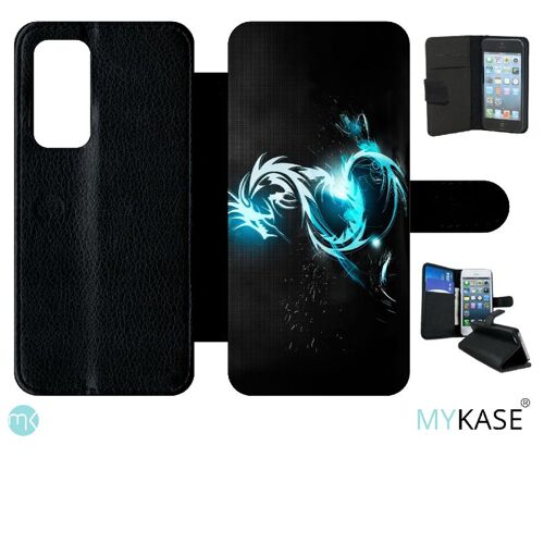 Etui À Rabat Pour Huawei P40 - Dragon Tribal - Simili-Cuir - Noir