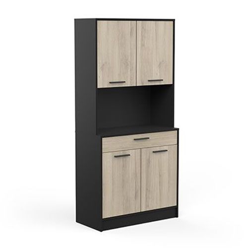 Buffet 4 Portes 1 Tiroir Décor Chêne Kronberg Et Noir - Korey