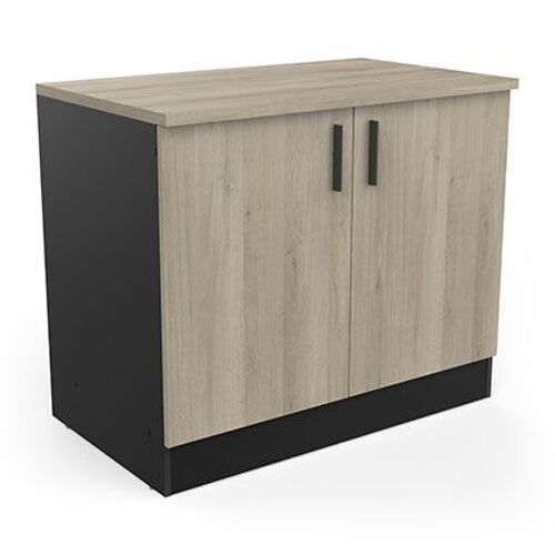 Meuble bas 2 portes 100 cm décor chêne kronberg et noir - KOREY