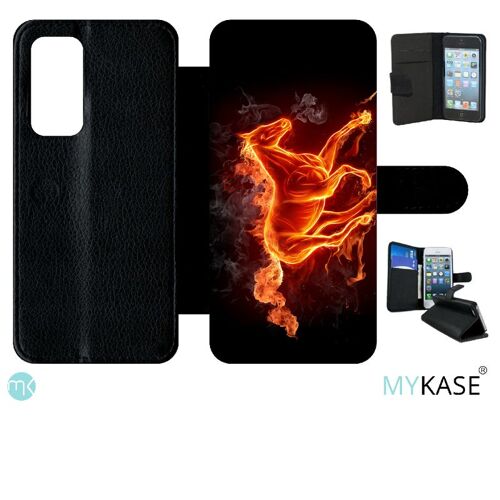 Etui À Rabat Pour Huawei P40 - Cheval En Feu - Simili-Cuir - Noir