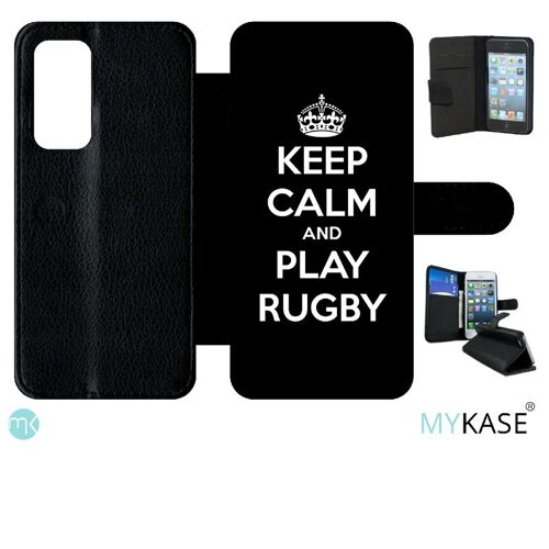 Etui À Rabat Pour Huawei P40 - Keep Calm And Play Rugby - Simili-Cuir - Noir