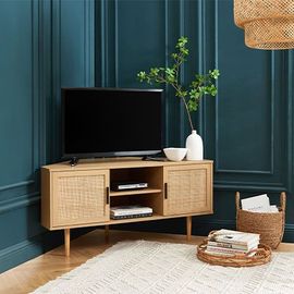 Meuble Tv D'angle 115x55x55 Cm Naturel Avec Cannage - Aretha