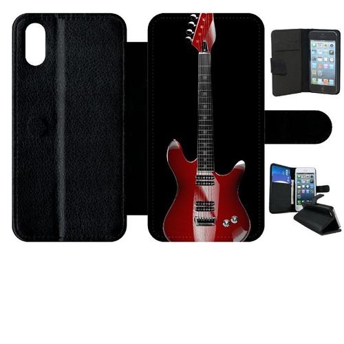 Etui À Rabat Pour Iphone X - Guitare Red - Simili-Cuir - Noir