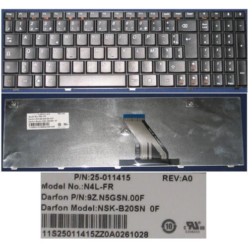 Clavier Azerty Français / French Pour IBM LENOVO 3000 Series G560 Series - Version 2, Noir / Black, Model: N4L-FR, NSK-B20SN, P/N: 9Z.N5GSN.00F, 25-011415