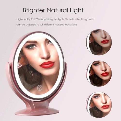 Miroir De Maquillage Avec Lumière,Miroir Grossissant Double Face 1x/7x,Rechargeable Par Usb,360 ° Miroir Led Autoportant Rotatif.Rose. 