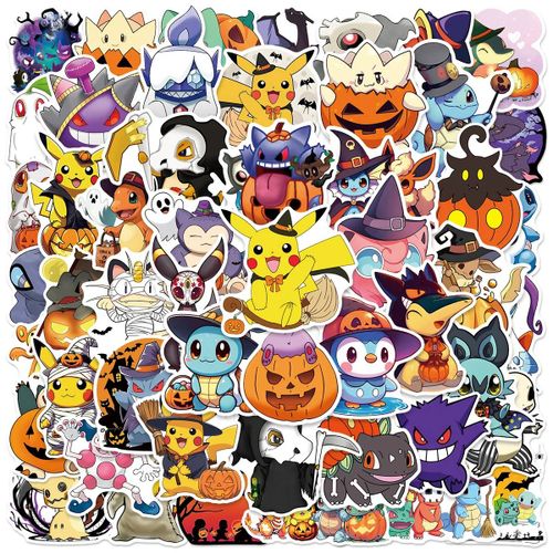 50 Pièces Drôle Halloween Pokemon Dessin Animé Autocollants Mignon Pikachu Décalcomanies Bricolage Cahier Moto Ordinateur Portable Kawaii Anime Autocollant Jouet.50Pcs.