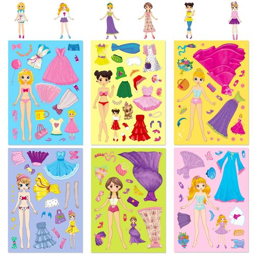 Autocollants De Puzzle De Bricolage Pour Enfants,6 Princesses Sirène,Faire Un Visage Drôle,Assembler Des Autocollants De Puzzle,Jouets Pour Enfants,6 Feuilles,42 Feuilles.Princess C 6Pcs.