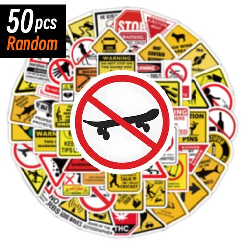10/50/100 Pièces Modèle D'Avertissement Signe Autocollants Pack Bricolage Planche À Roulettes Moto Valise Papeterie Autocollants Décor Téléphone Ordinateur Portable Jouets.50Pcs Random.