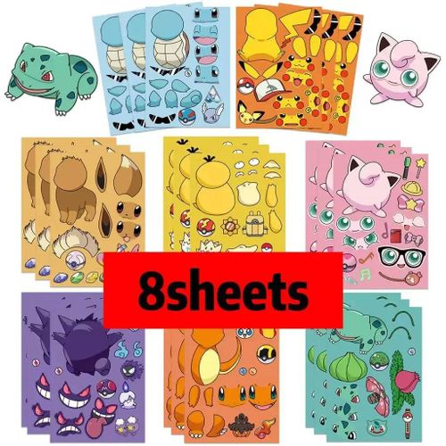 8/16 Feuilles Pikachu Pokemon Enfants Puzzle Autocollants Faire Un Visage Drôle Assembler Puzzle Bricolage Dessin Animé Autocollant Enfant Jouets Éducatifs.Sjs156-8sheets.
