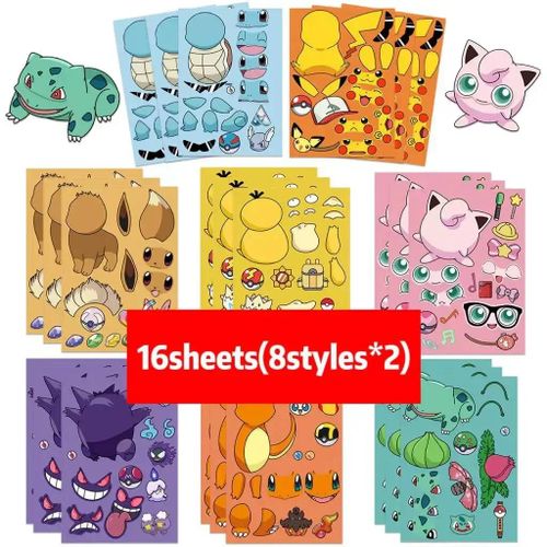 8/16 Feuilles Pikachu Pokemon Enfants Puzzle Autocollants Faire Un Visage Drôle Assembler Puzzle Bricolage Dessin Animé Autocollant Enfant Jouets Éducatifs.Sjs156-16sheets.
