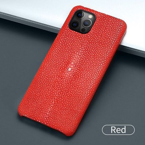 Coque Luxe Iphone Cuir Raie Stingray Galuchat, Couleur: Rouge, Smartphone: Iphone 11