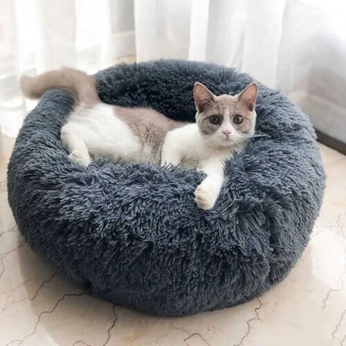 60cm Panier, Lit, Canapé, Niche, Coussin Pour Chat Chien Lavable Ronde Résistant À Poils Longs Pliable Pour Chien Chat Gris Fonce, L